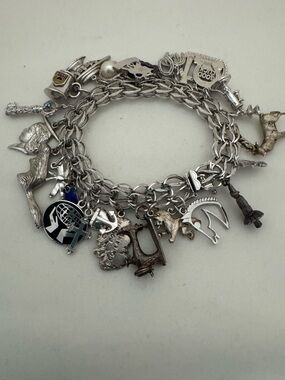 Vintage Silver Charm Bracelet with Mixed Charms